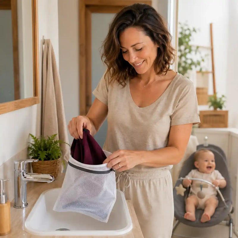 Le lavage même avec un bébé dans les bras